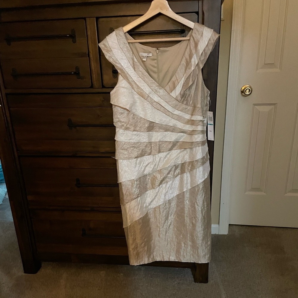 Beautiful Champaign and cream sheath dress.